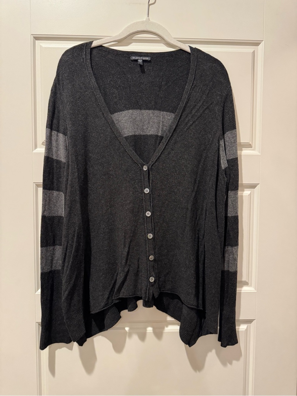 Eileen Fisher L Gray Striped Cardigan